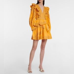 NEW Ulla Johnson Anais Embroidered Cotton Ruffle Dress in Papaya